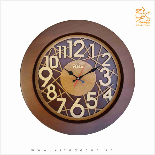 ساعت دیواری معرق چوبی قهوه ای بزرگ مدل رویال کدcka602