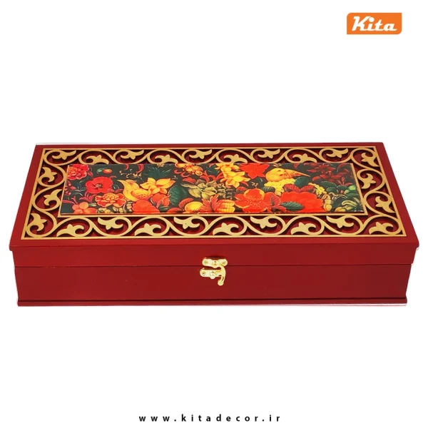 جعبه طرح سنتی قرمز زعفران و هاون و قوری و هل (2)