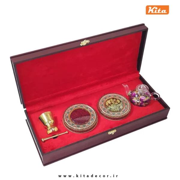 جعبه طرح سنتی قرمز زعفران و هاون و قوری و هل (4)